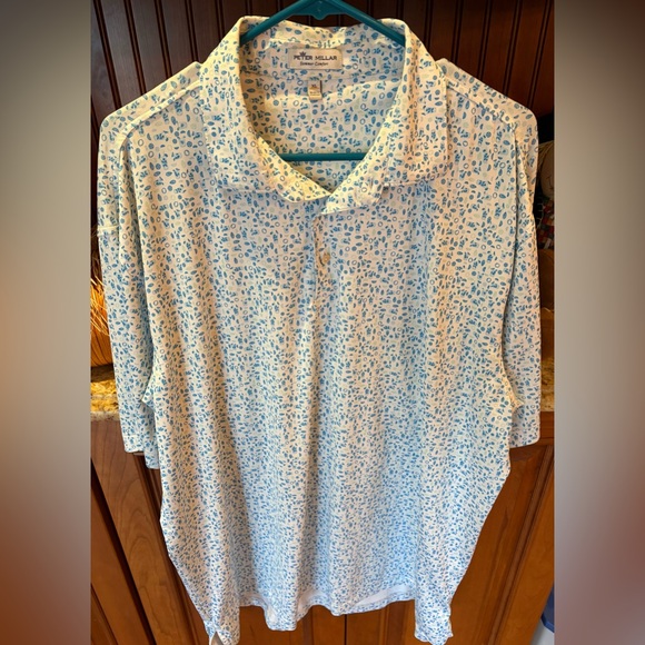 Peter Millar men’s summer comfort golf polo. Sharp blue cocktail pattern. XL - Picture 6 of 7